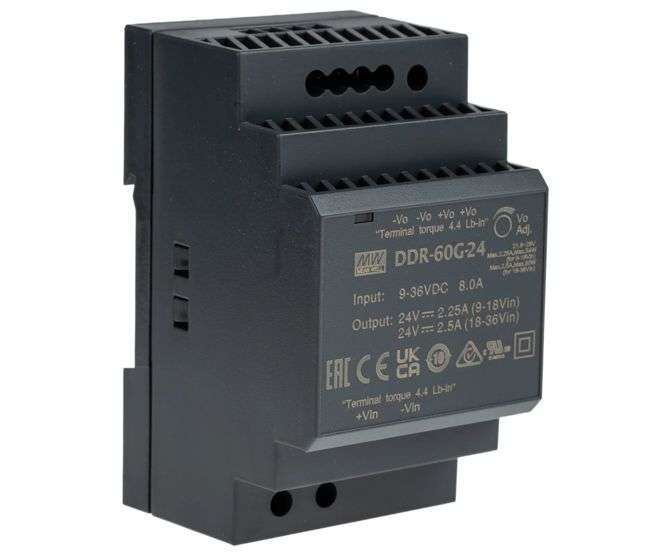 DC-DC CONVERTER D/R IN=9-36VDC OUT=5VDC 10.8A DDR-60G-5