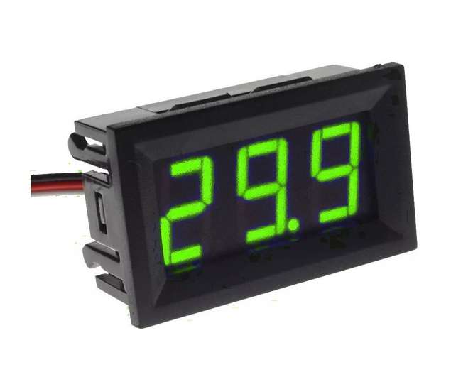 PANEL MOUNT DC VOLTMETER GREEN 4.7-30VDC DSN-DVML-568-2-GR
