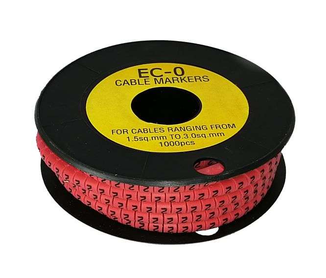 CABLE MARKER No.2 RED FOR CABLE OD 1.5 - 3mm2 EC-TYPE 190560(EC-0-2)