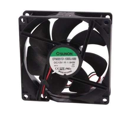 12VDC AXIAL COOLING FAN 92sqx25mm SLV 51CFM LEAD EF92251S1-10000-A99