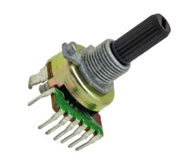 POTENTIOMETR S/T LIN DUAL 16.6mm 500K PCB 20mm PLASTIC SHAFT 7P TBA