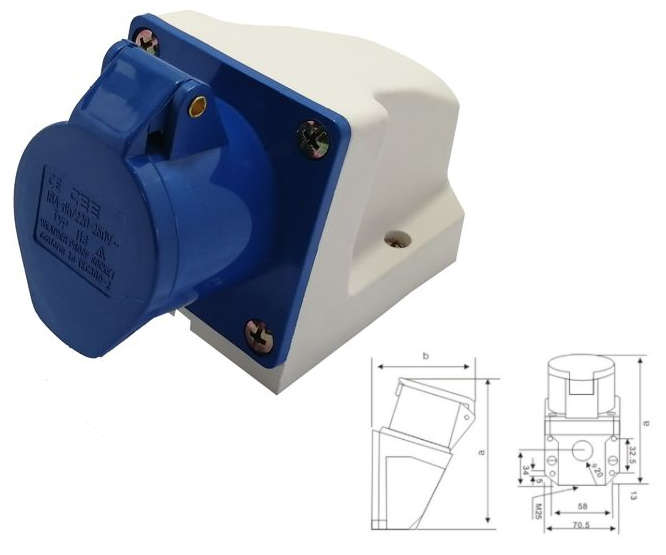 46mm INDUSTRIAL SOCKET 16A 2P+E 3P IP44 220V-250V IPS-CE-113