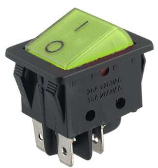 ROCKER SWITCH DPST GREEN ILLUMINATED KCD2-201N-C3-G-B-220