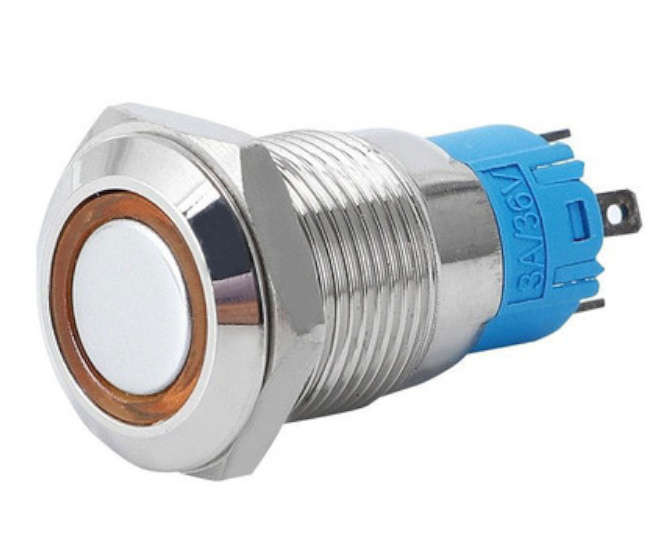 PUSH BUTTON SWITCH NO/NC SPDT 5A 12V M19 D=22 AMBER - DEBULK LAS3-19F-W11EM-AMBER