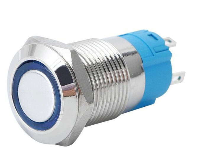 PUSH BUTTON SWITCH NO/NC SPDT 5A 12V M19 D=22 L=35 MOM BLUE - DEBULK LAS3-19F-W11EM-BL