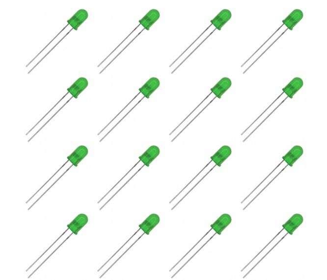 LED 5mm GREEN DIFFUSE ROUND FLANGELESS 600mcd - 1K/BAG 190687