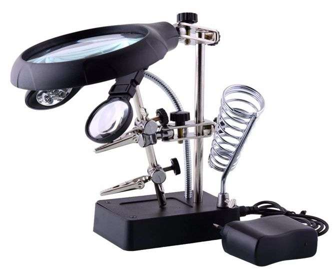 MAGNIFIER + LED + IRON STAND + HELPING HANDS 220VAC - DEBULK MG16129-C