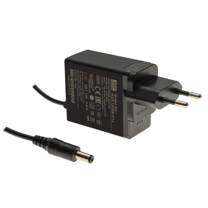 POWER SUPPLY W/M I=220 O=15V 0A8 2.1x5.5 DC PLUG NGE12E15-P1J