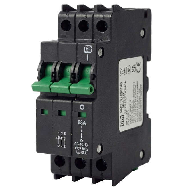 MAIN ISOLATOR 13MM 3P 63A 6KA 415Vac GREEN HANDLE QFA30063