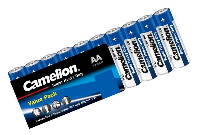 R6=AA=BATTERY 1.5V  10/PACK, ZINC CARBON, BLUE  R6P-SP10B