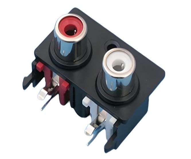 DUAL RCA SOCKET 2W PCB PLATE R/A K27663 1RD+1WT R/A