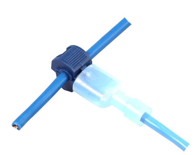 1.0-2.5mm T-TYPE SPLICE TERMINAL IN-LINE TO PUSH-ON 6.35 SPADE SPM2A-BLUE 18-14AWG