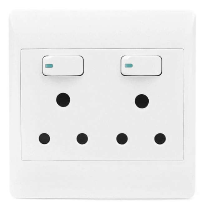4x4 DUAL MAINS 16A WALL SOCKET FLUSH MNT WHITE WITH SWITCH STI-1080