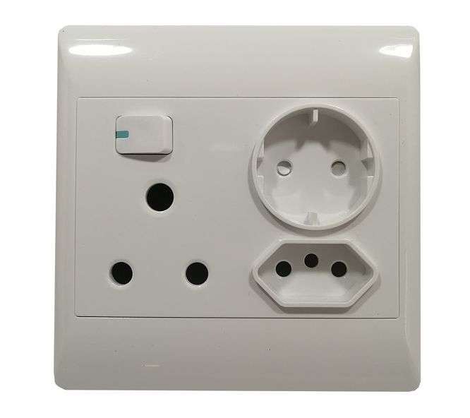 SWITCHED WALL SOCKET 16A +EURO+SCHUKO 4x4 FLUSH MOUNT STI-1087