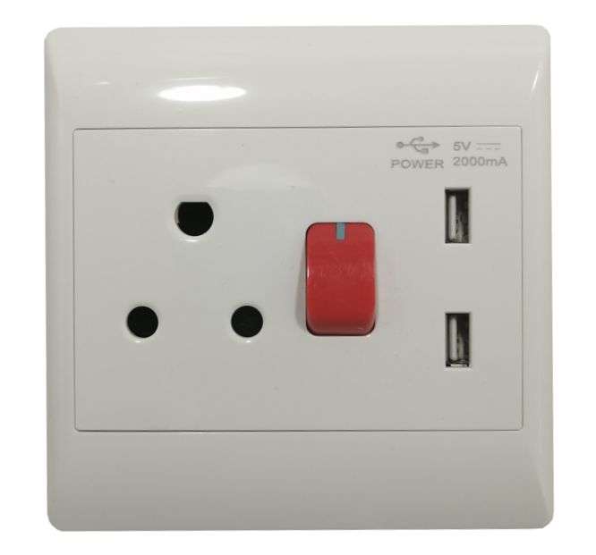 DEDICATED 16A WALL SOCKET + 2USB 4x4 STI-1105