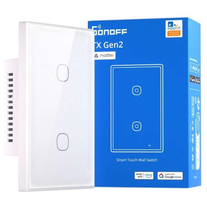 SMART LIGHT WALL WI-FI SWITCH 2CH 10A 240V 2.4GHz 120x74x37.7mm T6-2C-120M