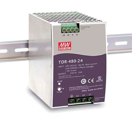 POWER SUPPLY D/R I=340-550VAC O=24V 20A 480W TDR-480-24
