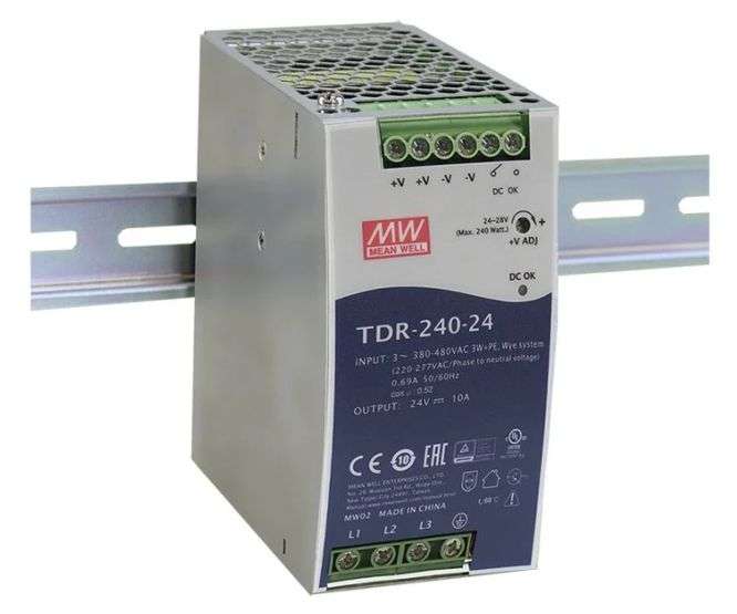 POWER SUPPLY D/R 2/3-PH I=340-550VAC O=24V 10A TDR-240-24