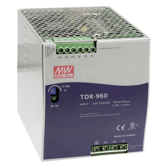 POWER SUPPLY ENCL. D/RAIL IN=340-550VAC 3-PH OUT=48VDC 20A TDR-960-48
