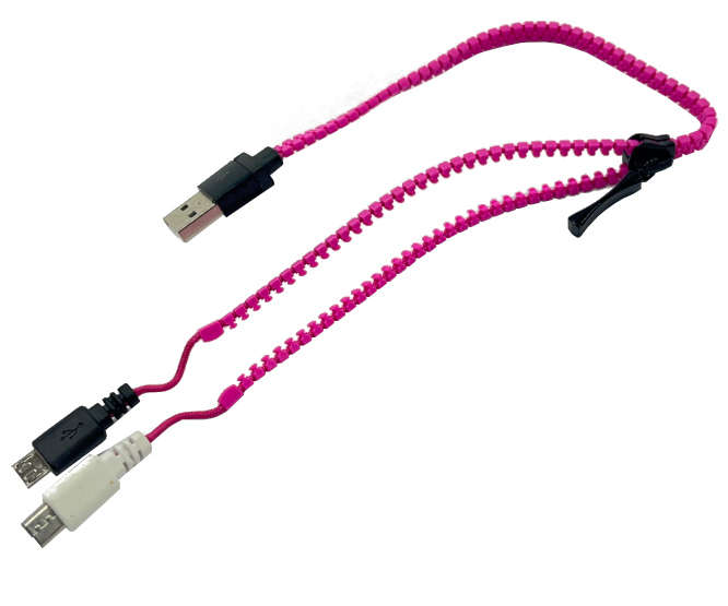 USB 2.0 PLUG TO 2 x MICRO USB PLUG ZIP CABLE PINK - 300mm TMC-011CPK