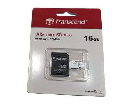 MEMORY MICRO SD+ADAP CARD 16GB  TS16GUSD300S-A