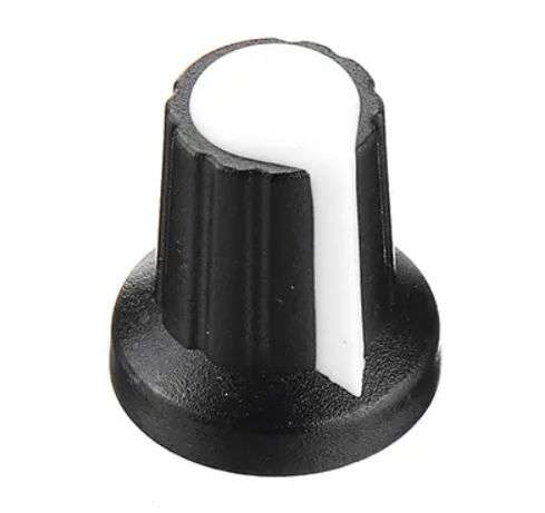 KNOB BLACK SPLINED WITH WHITE MARKER 6mm 15x17 WH-148-2-WHITE