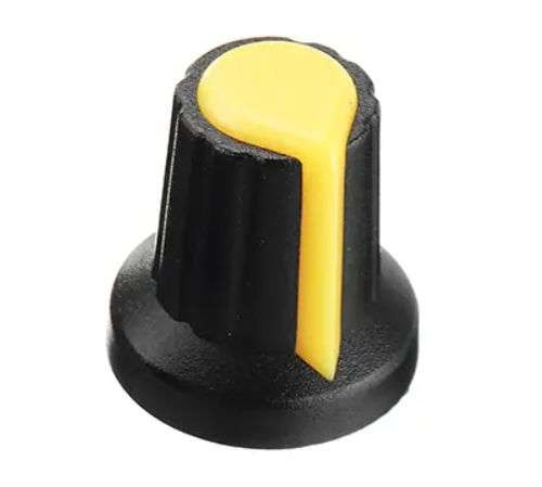 KNOB BLACK SPLINED WITH YELLOW MARKER 6mm  15x17  WH-148-2-YELLOW / 211199