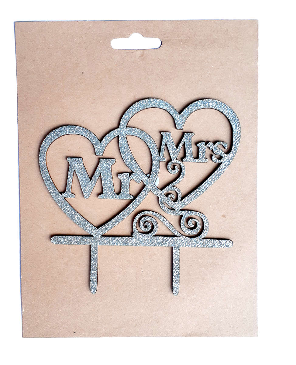 Mr & Mrs Cake Topper for cake decorating  - Silver