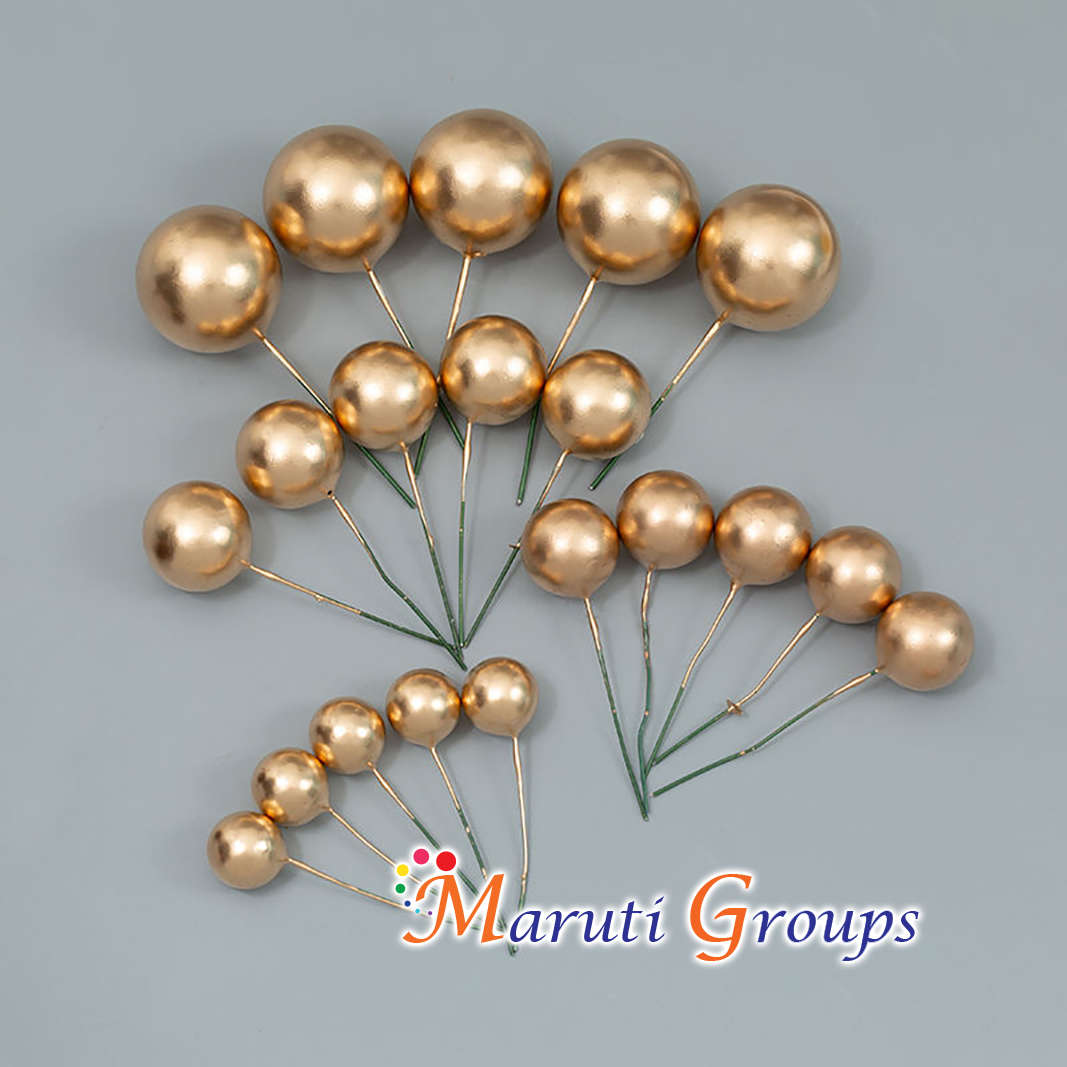 Faux Balls Cake Topper Set For Cake Decorating - Gold - 20pc