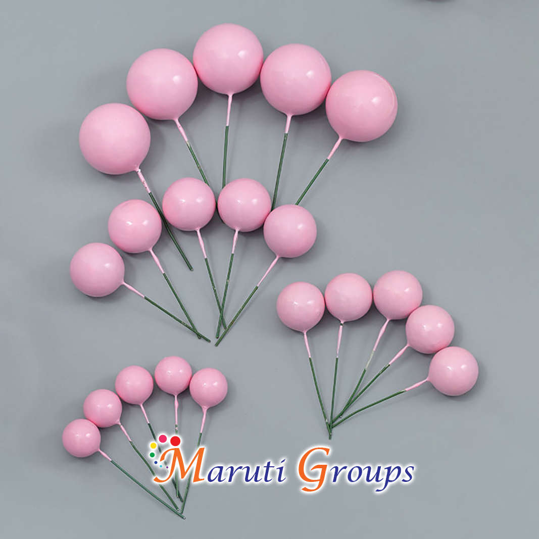 Faux Balls Cake Topper Set For Cake Decorating - Pink - 20pc