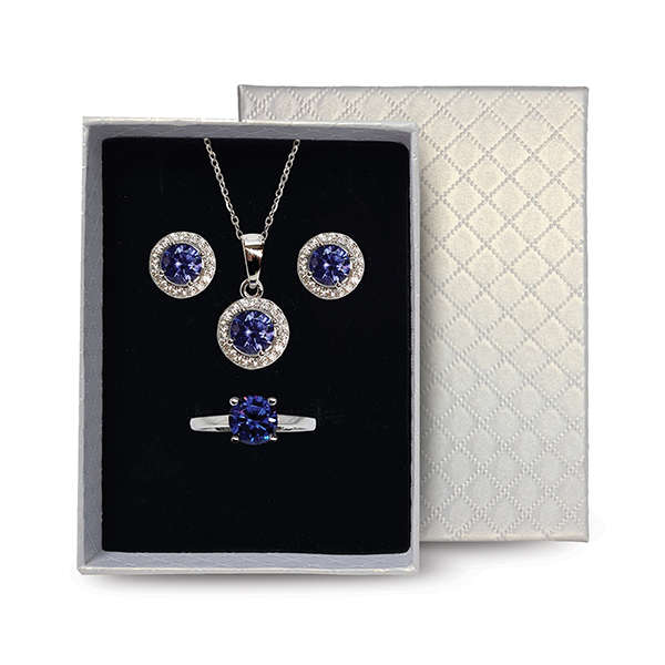 Sterling Silver Tanzanite CZ Jewellery Set