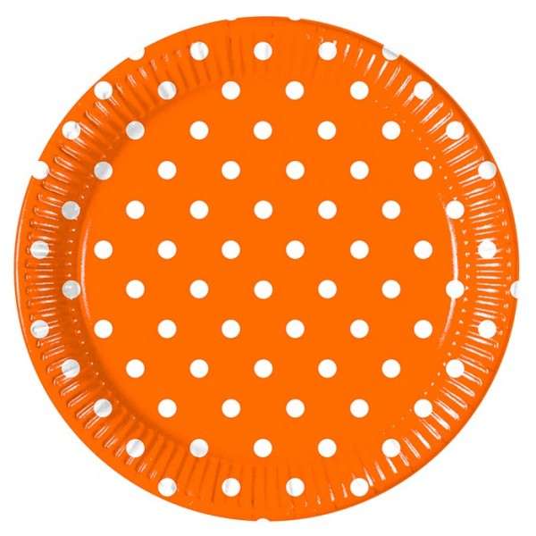 ORANGE DOTS PAPER PLATES LARGE 23CM 8CT