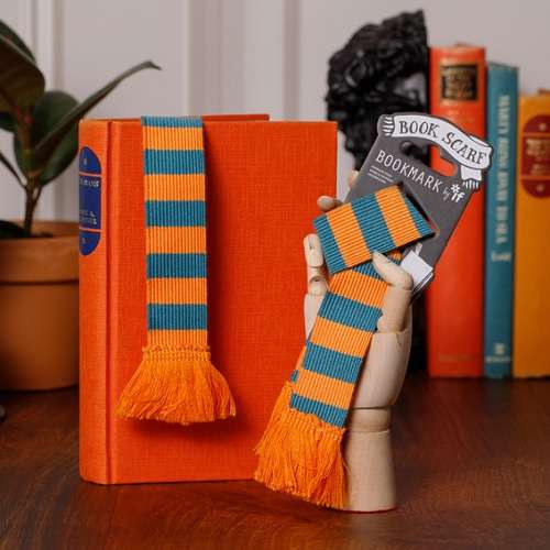 BOOK SCARF BOOKMARK TEAL & ORANGE
