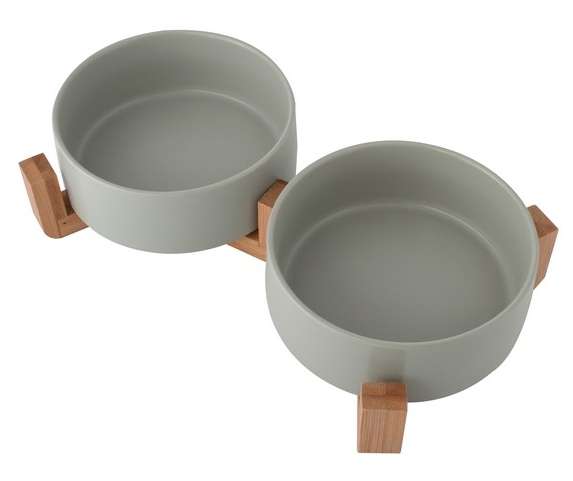 2-Piece Pet Bowl & Stand - Grey