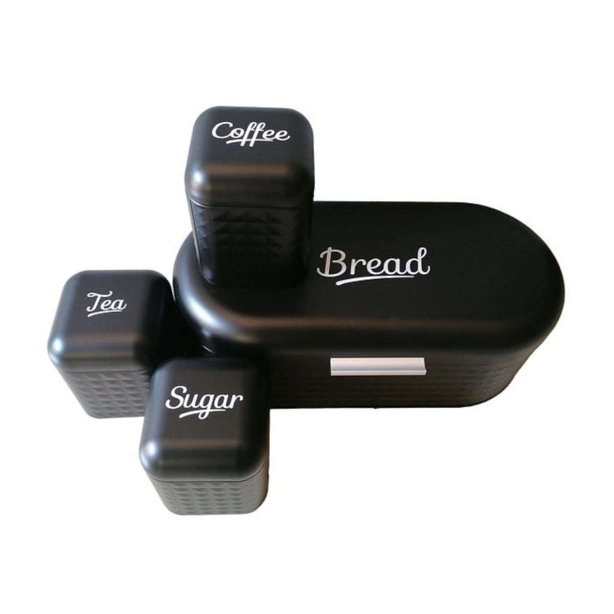 Diamond Bread Bin with 3-Piece Canister Set - Grey