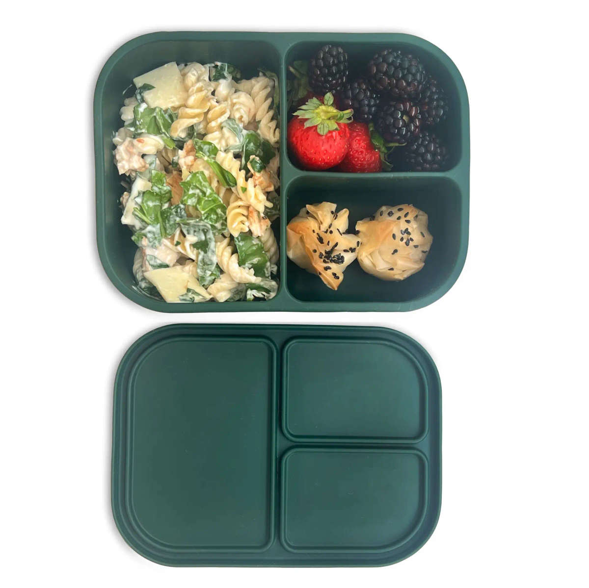 Silicone Bento Lunchbox - 3 portion - Moss