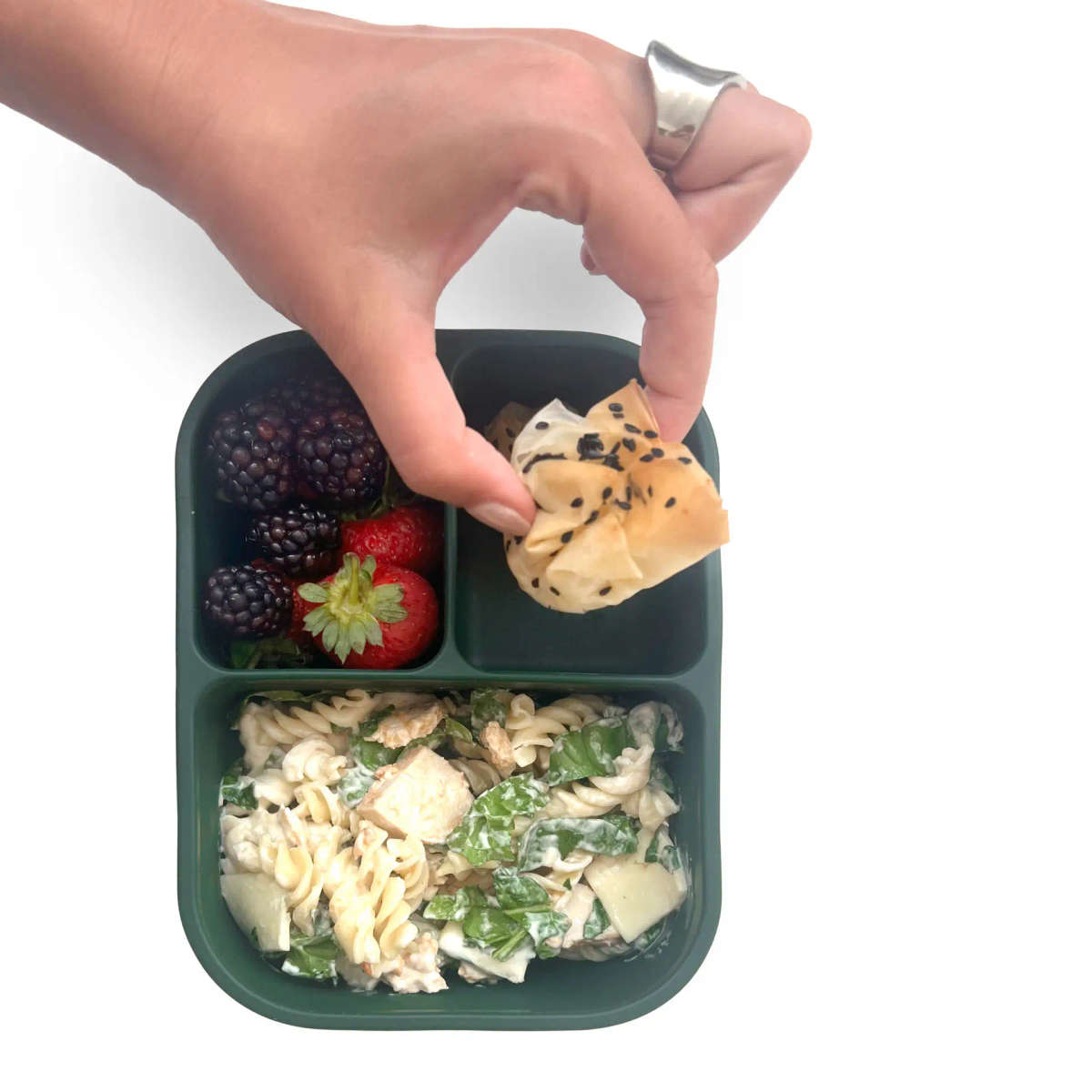 Silicone Bento Lunchbox - 3 portion - Moss