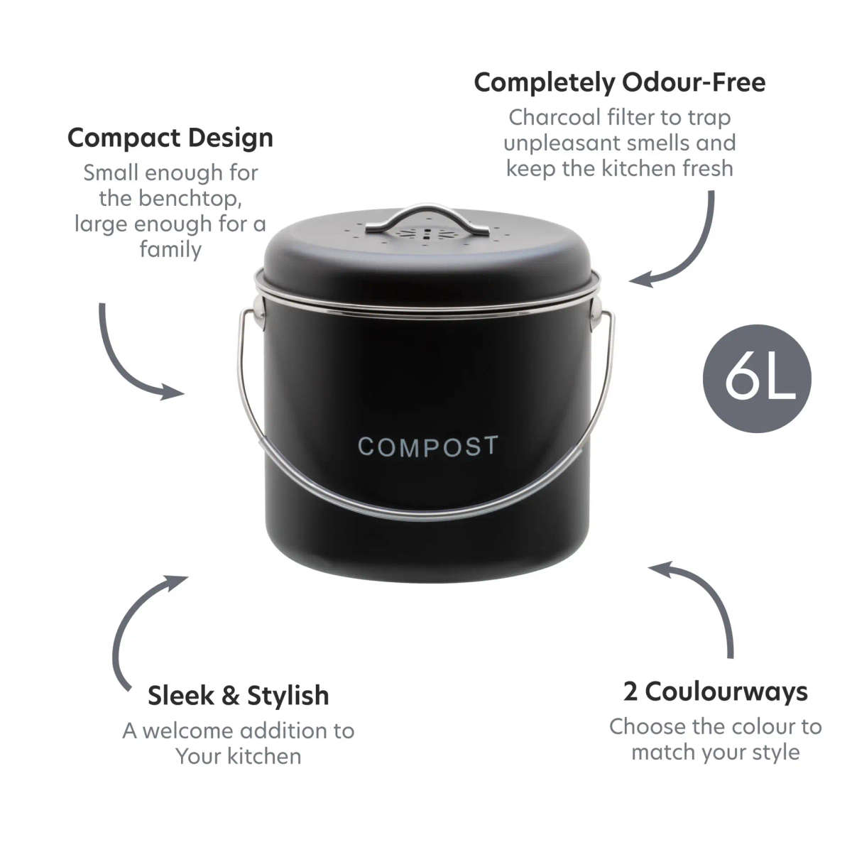 Kitchen Compost Bin / 6L / Liquorice