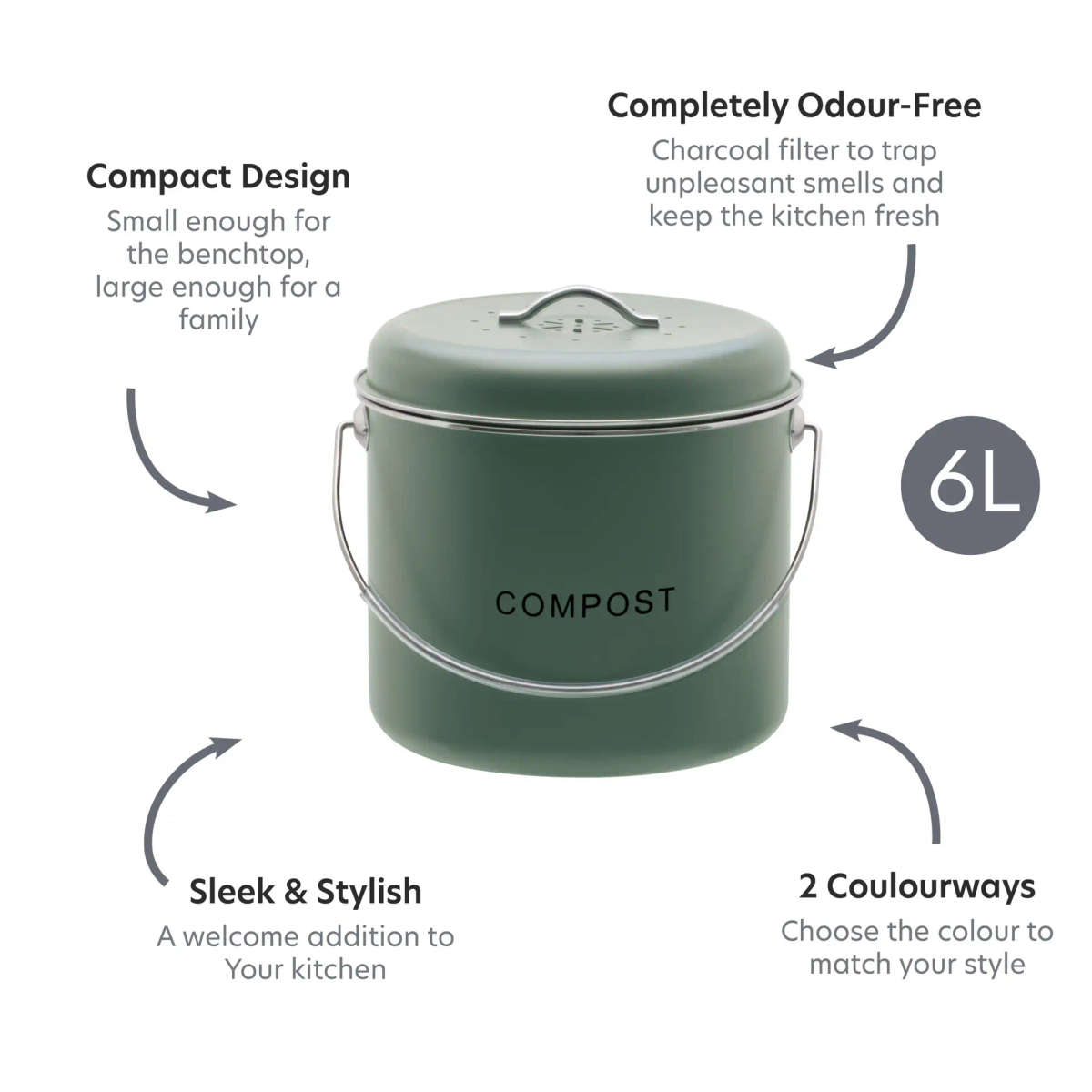 Kitchen Compost Bin / 6L / Eucalyptus