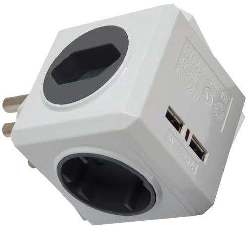 Grey Multi Socket Cube With Usb Adapters