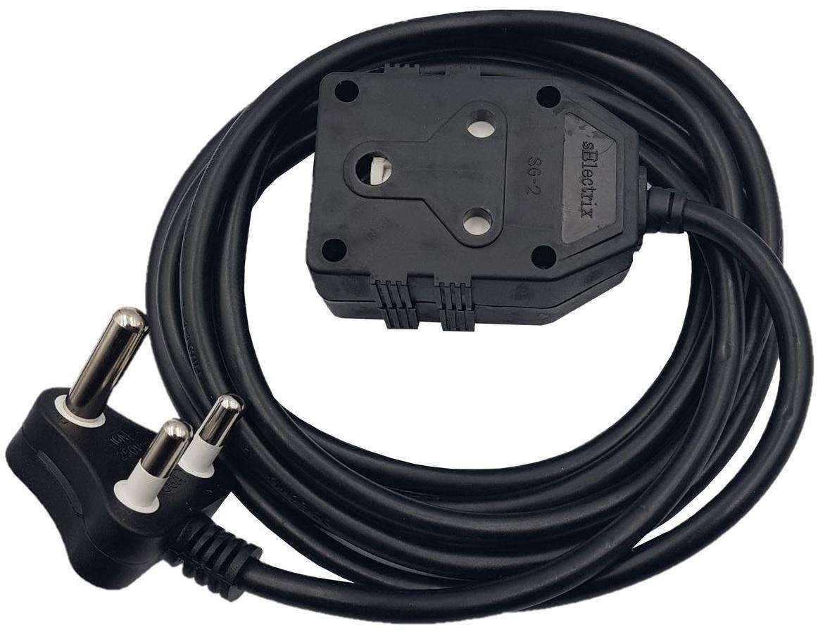 5M X 16A Extension Cord Black Multiplugs