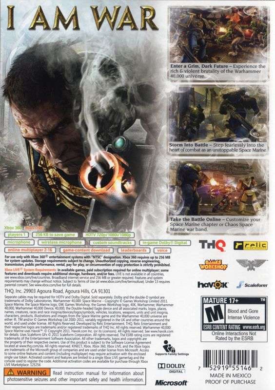 XB 360 Warhammer 40000 Space Marine