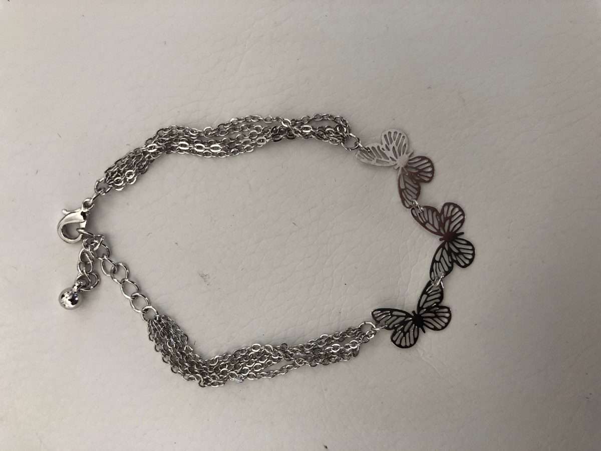 Silver Colour Bracelet - 3 x Butterflies With Chains #ML341