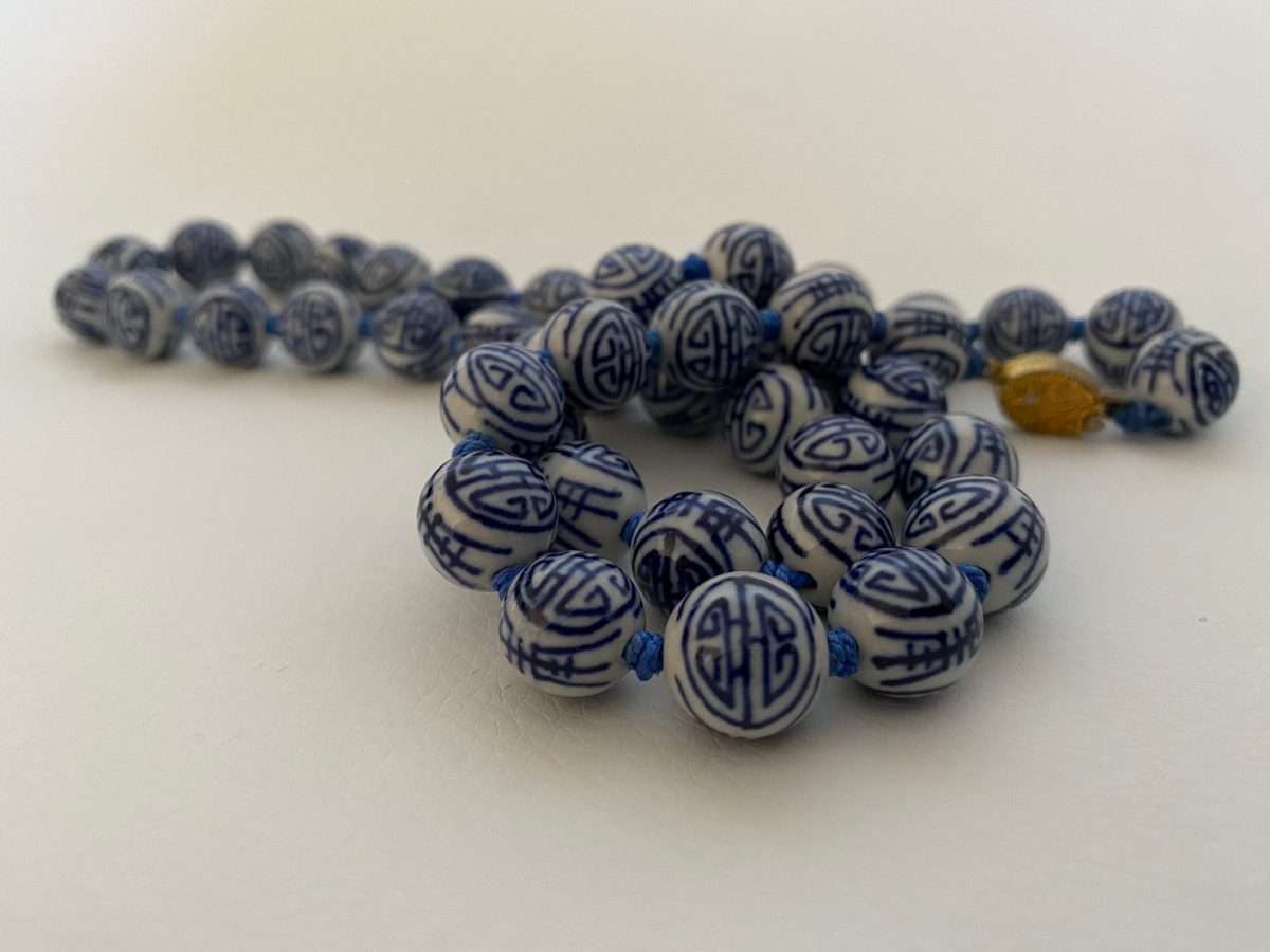 Necklace With Blue & White Porcelain Beads, Longevity Chinese symbol (Round Beads) #ML603 R395.00 |