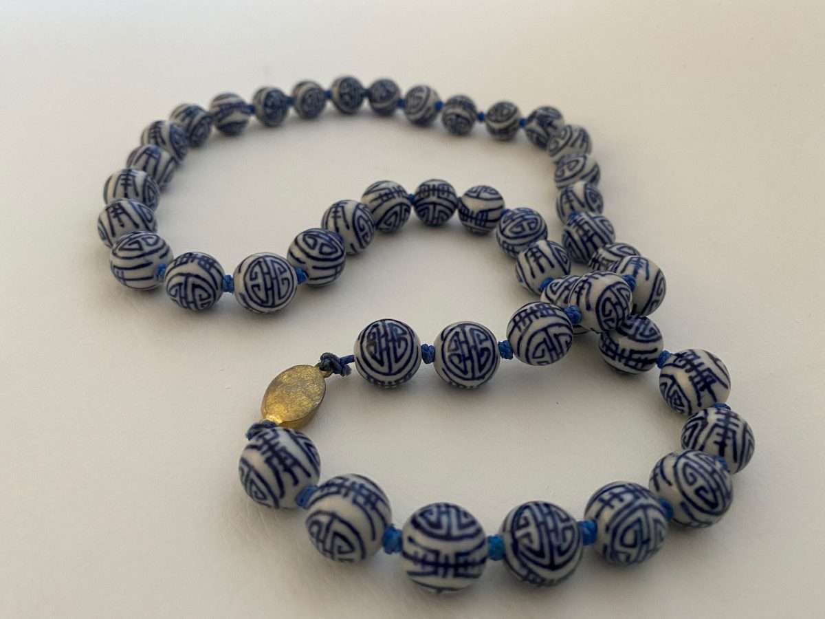 Necklace With Blue & White Porcelain Beads, Longevity Chinese symbol (Round Beads) #ML603 R395.00 |