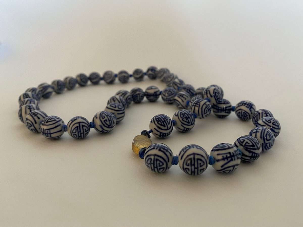Necklace With Blue & White Porcelain Beads, Longevity Chinese symbol (Round Beads) #ML603 R395.00 |