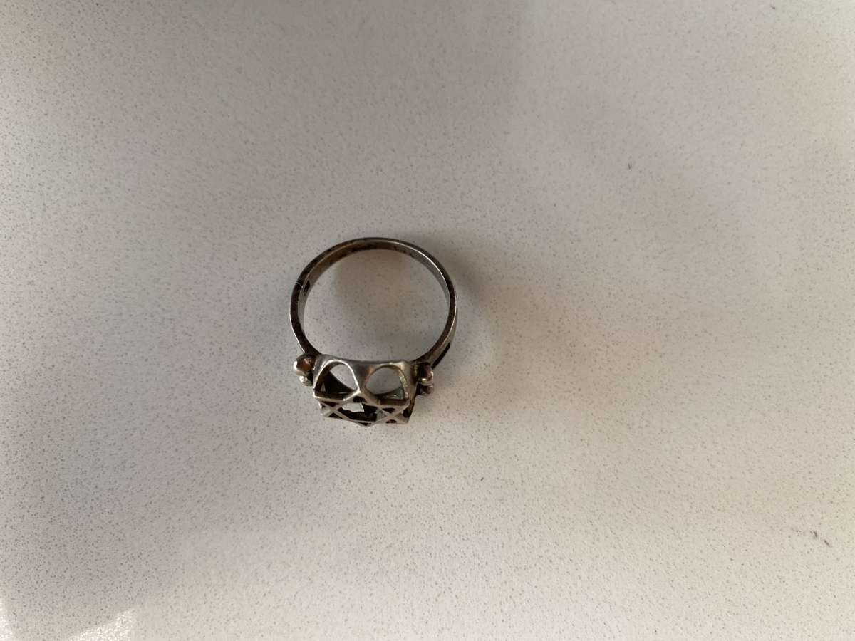 Silver Ring With Star of David Overlaid on Crown Shape