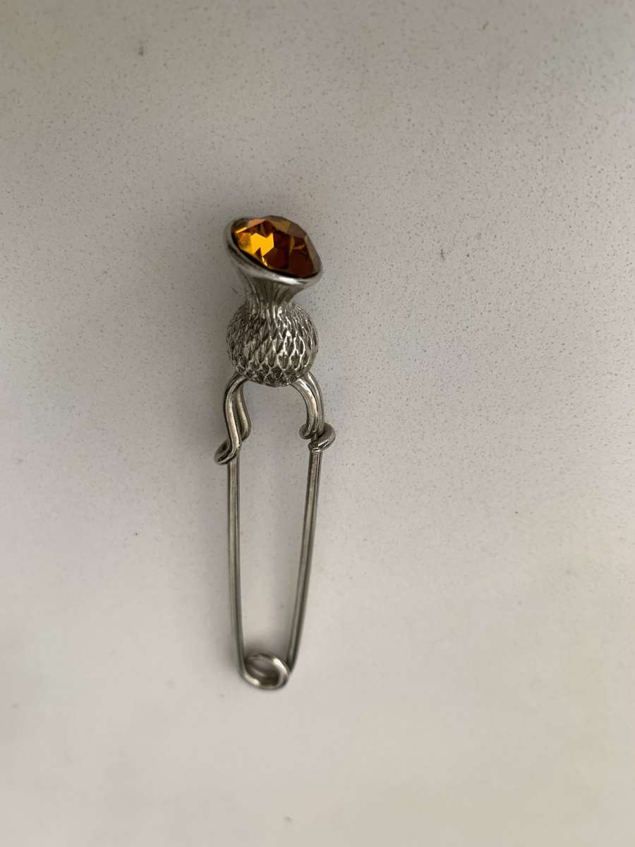 Vintage Silver Plated Thistle Kilt Pin With A Citrine Colour Stone on Top #ML682 R245.00 |