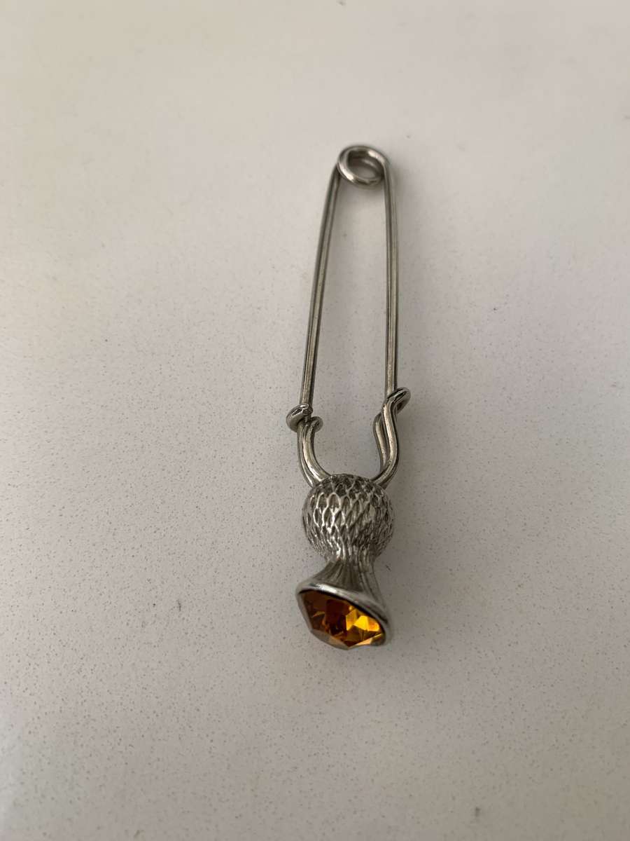 Vintage Silver Plated Thistle Kilt Pin With A Citrine Colour Stone on Top #ML682 R245.00 |
