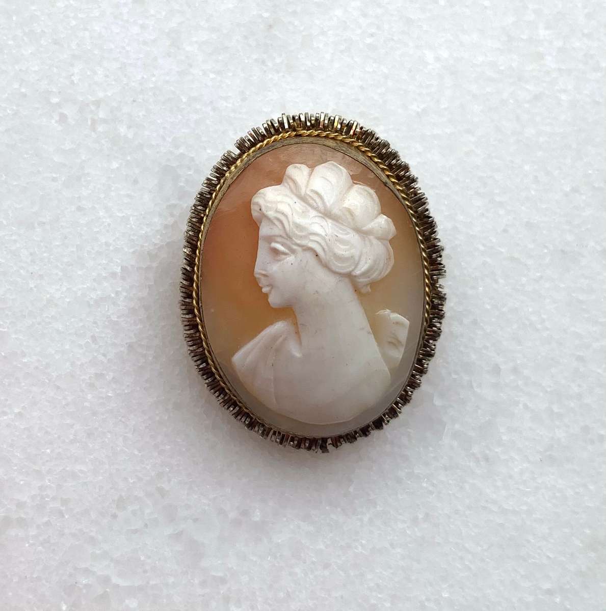 Gold Coloured Cameo Brooch With Decorative Metal Edging
